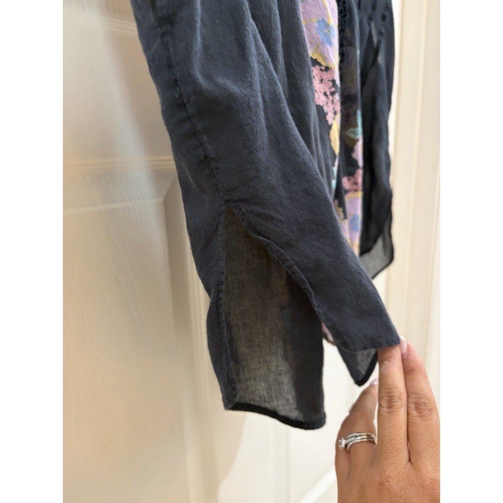 Free People Floral Embroidered Sheer Boho Blouse Top Black Women Size Medium - Picture 6 of 8